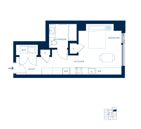 Floor plan for studio, 1 bath, 389 sqft